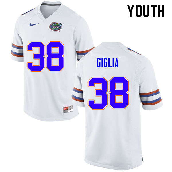 Youth #38 Anthony Giglia Florida Gators College Football Jerseys Sale-White